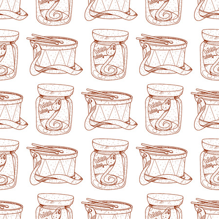 Seamless pattern with a drum and a snake in a glass jar.のイラスト素材