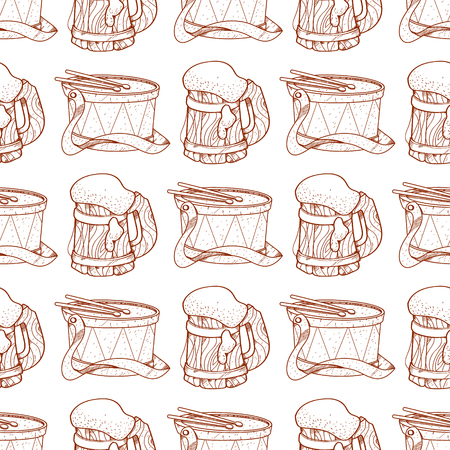 Seamless pattern with a drum and a mug of foamy beer.のイラスト素材