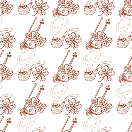 Seamless pattern with violin and pipe.のイラスト素材