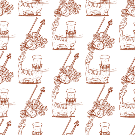 Seamless pattern with a violin and a cat in a high hat.のイラスト素材