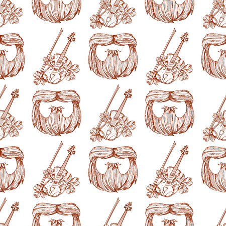 Seamless pattern with a violin and a beard.のイラスト素材