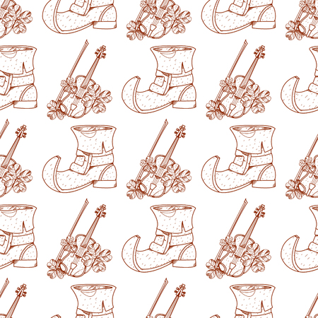 Seamless pattern with violin and old shoes leprechaun.のイラスト素材