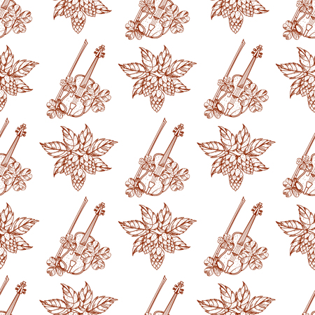 Seamless pattern with violins and hops branch.のイラスト素材