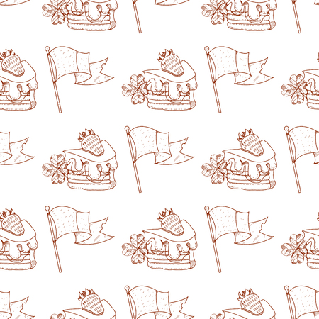 Seamless pattern with a flag and a piece of cake with strawberries.のイラスト素材