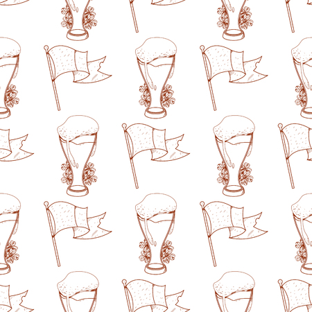 Seamless pattern with a flag and a glass of foamy beer.のイラスト素材