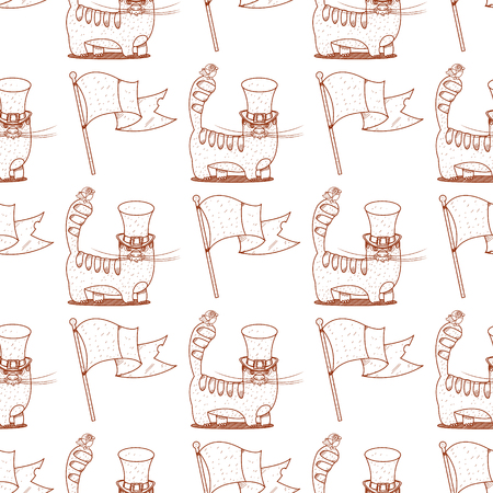 Seamless pattern with a flag and a cat in a high hat.のイラスト素材