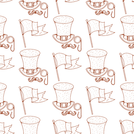 Seamless pattern with a flag and a high hat, monocle, mustache.のイラスト素材