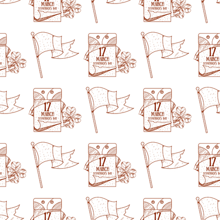 Seamless pattern with a flag and a tear-off calendar, on March 17 day.のイラスト素材