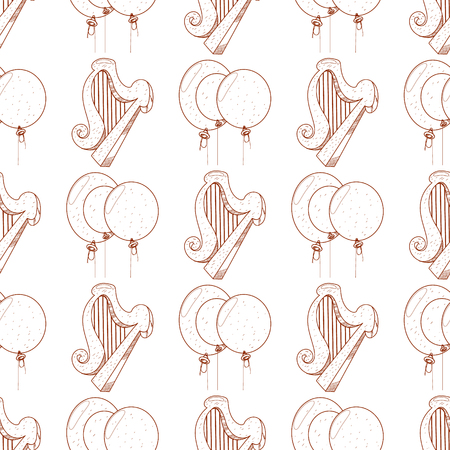 Seamless pattern with harp and balloons on white background.のイラスト素材