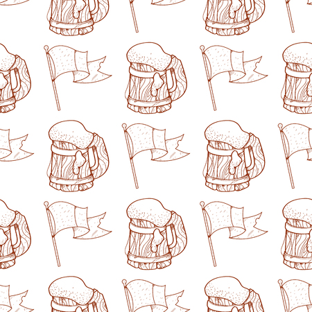 Seamless pattern with a flag and a mug of foamy beer.のイラスト素材