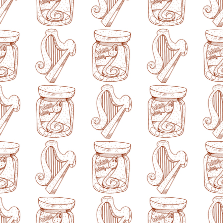 Seamless pattern with a harp and a serpent in a glass jar.のイラスト素材