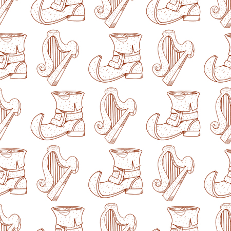 Seamless pattern with a harp and a leprechaun shoes.のイラスト素材