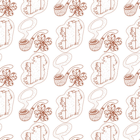 Seamless pattern with a pipe and a contour map of Ireland.のイラスト素材