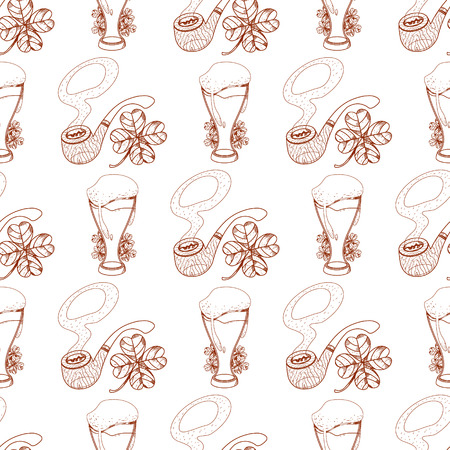 Seamless pattern with a pipe and a glass of foamy beer.のイラスト素材