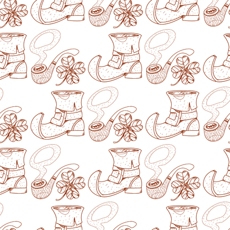 Seamless pattern with a pipe and a boot leprechaun.のイラスト素材