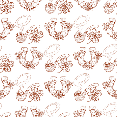 Seamless pattern with a pipe and a horseshoe.のイラスト素材
