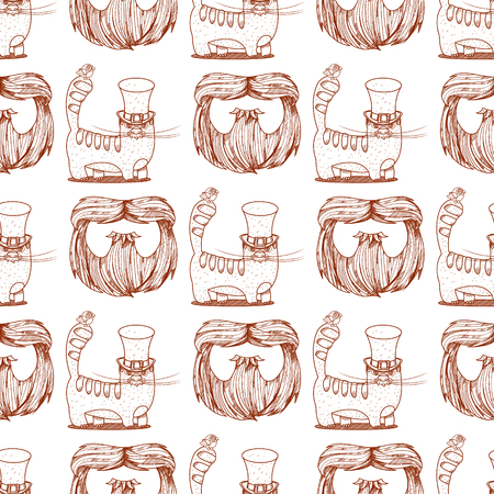 Seamless pattern with cat in a top hat and beard.のイラスト素材