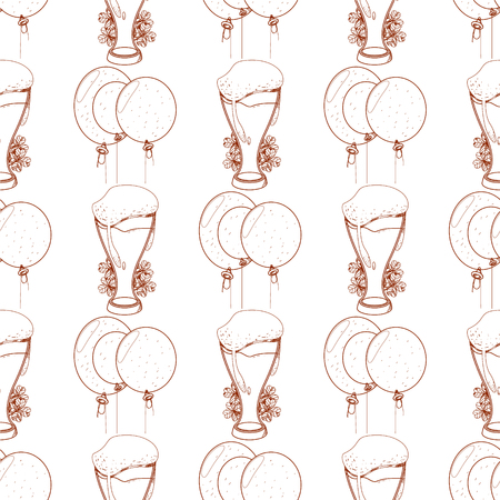 Seamless pattern with balloons and a glass of foamy beer.のイラスト素材
