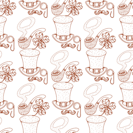 Seamless pattern with a pipe and a high hat, monocle, mustache.のイラスト素材