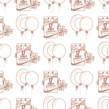 Seamless pattern with balloons and a tear off calendar, on March 17 day.のイラスト素材