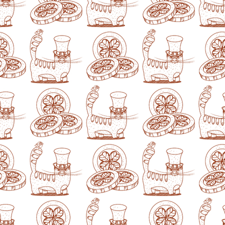 Seamless pattern with cat and coins with clover.のイラスト素材