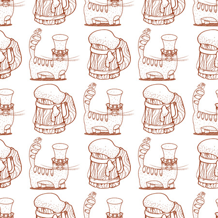 Seamless pattern with cat and a mug of foamy beer.のイラスト素材