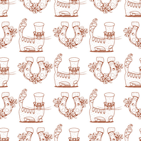 Seamless pattern with cat and horseshoe on white background.のイラスト素材