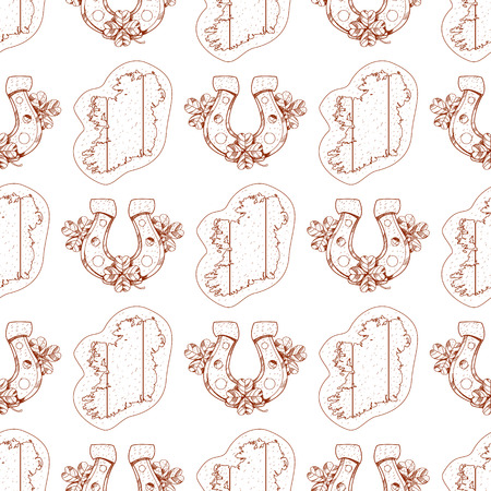 Seamless pattern with contour map and horseshoe Ireland.のイラスト素材