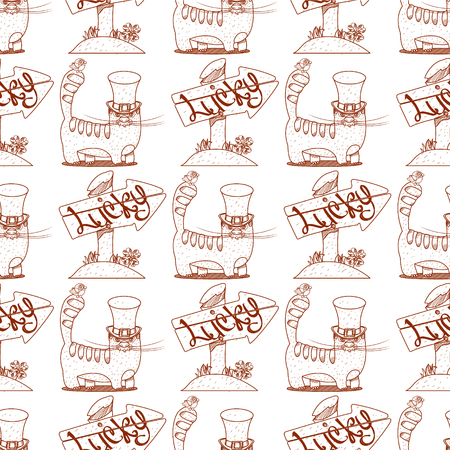 Seamless pattern with a wooden pointer with inscription luck.のイラスト素材