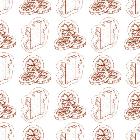Seamless pattern with contour map of Ireland and coins with clover.のイラスト素材
