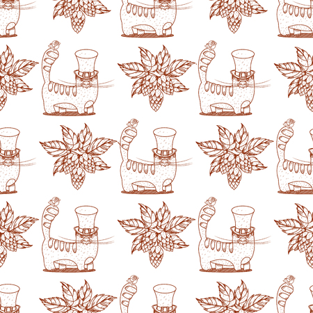 Seamless pattern with cat and hops on white background.のイラスト素材