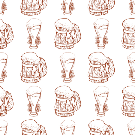 Seamless pattern with a glass of foamy beer.のイラスト素材