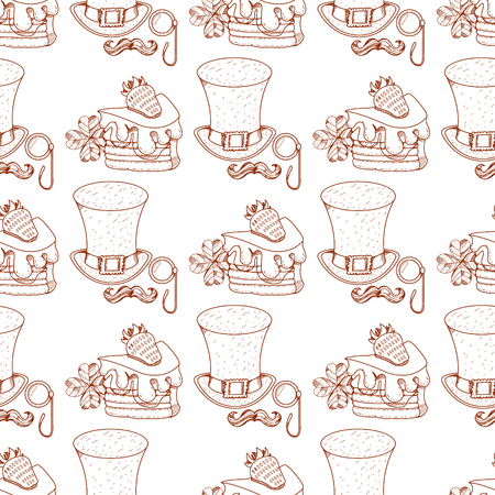 Seamless pattern with a slice of cake with cream and strawberries.のイラスト素材