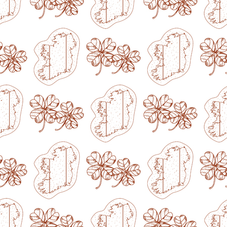 Seamless pattern with outline map of Ireland and clover leaves.のイラスト素材