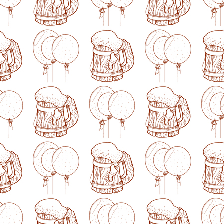 Seamless pattern with balloons and a mug of foamy beer.のイラスト素材