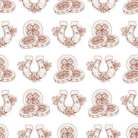 Seamless pattern coins with the image of clover.のイラスト素材
