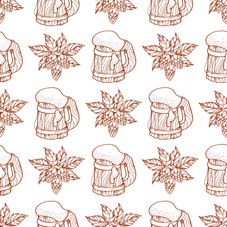 Mug with beer foam seamless pattern on white background.のイラスト素材