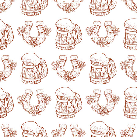 Mug with beer foam seamless pattern on white background.のイラスト素材