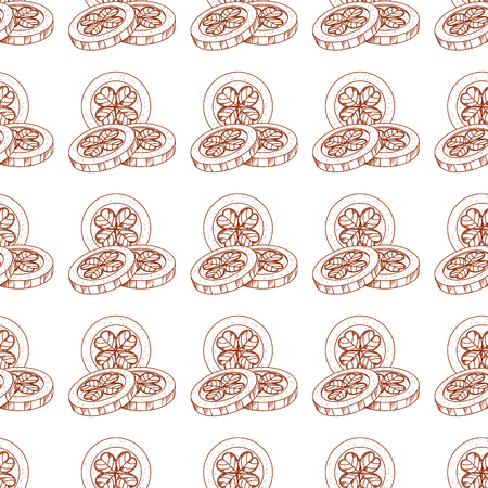 Seamless pattern coins with the image of clover.のイラスト素材