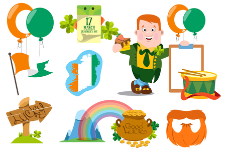 A set of drawings on the theme of beer. Brewing, Irish Pub St. Patrick's Day.のイラスト素材