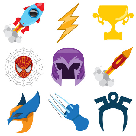 Superheroes set. Elements of costumes, superheroes items.のイラスト素材