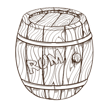 Wooden barrel of rum. Illustration on the pirate theme.のイラスト素材