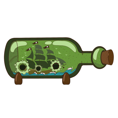 Boat with a glass bottle. Illustration on the pirate theme.のイラスト素材