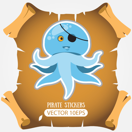 Octopus. Marine life. Vector stickers on the pirate themeのイラスト素材