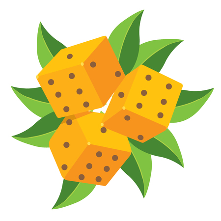 Dice with green foliage. Illustration on the pirate theme.のイラスト素材