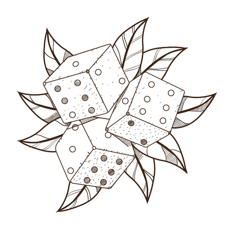 Dice with green foliage. Illustration on the pirate theme.のイラスト素材