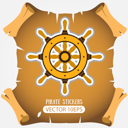Ship wheel. Vector stickers on the pirate theme.のイラスト素材