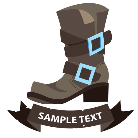 Old mens boots with ribbon banner. Cartoon drawing for gaming mobile applicationsのイラスト素材