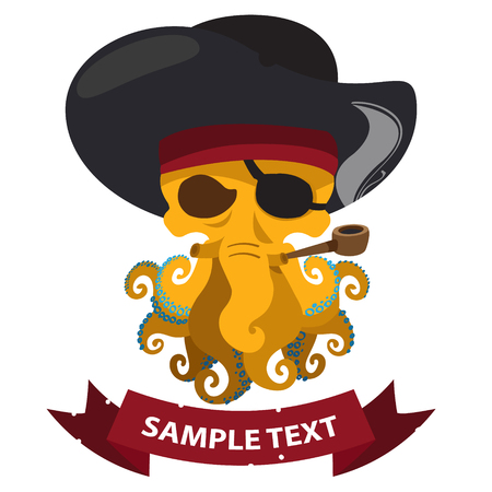 Pirate octopus with ribbon banner. Illustration on the pirate themeのイラスト素材