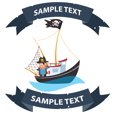 Pirate frigate with ribbon banner. Pictures on a naval themeの写真素材